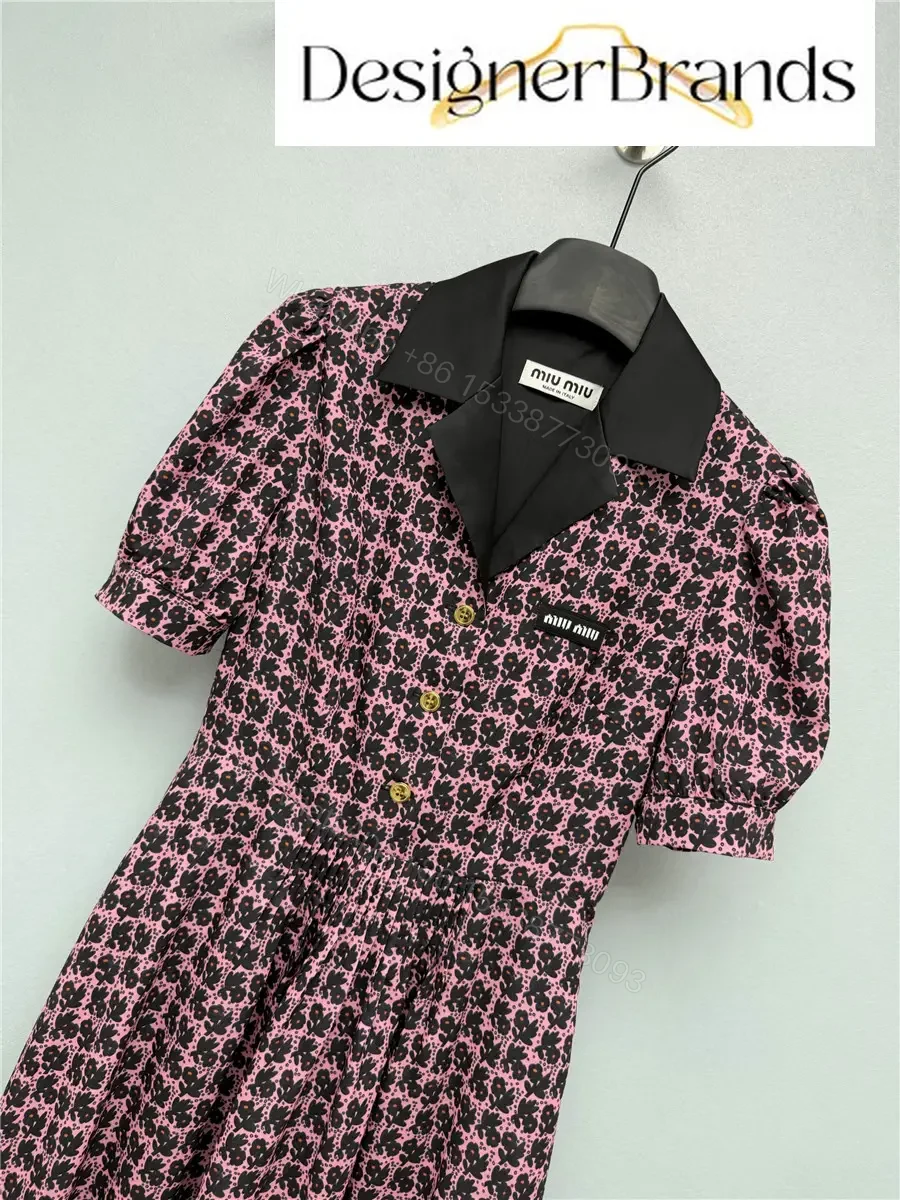 View 4 of Miu Miu Pink and Black Floral-Print Silk Dress
