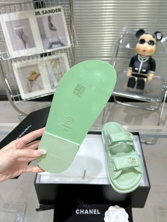 View 5 of Mint Leather Slide: Quilted, Emblem Details, All-Day Comfort
