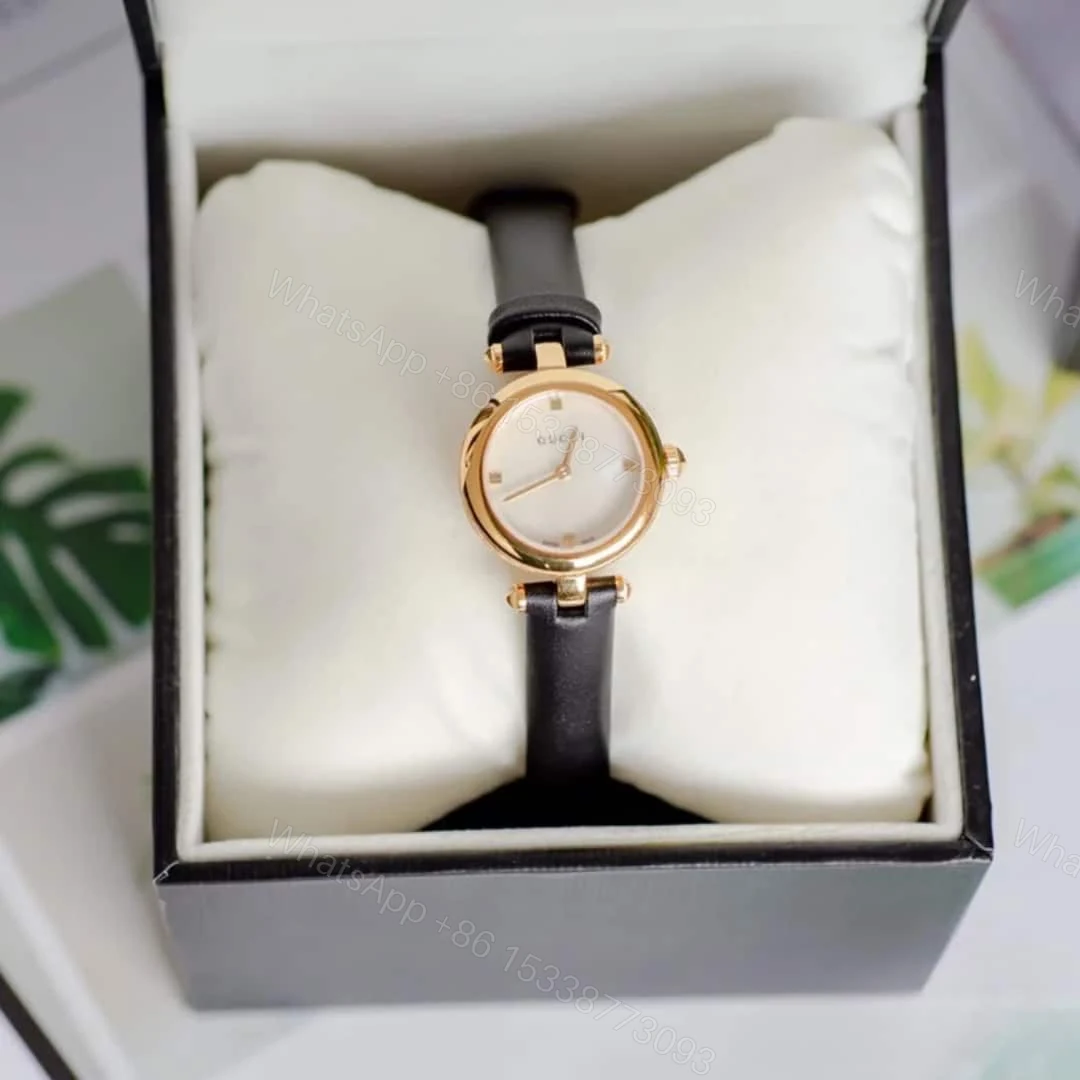View 8 of Gucci Diamantissima Steel Watch With Black Leather Strap 27Mm Ya141505