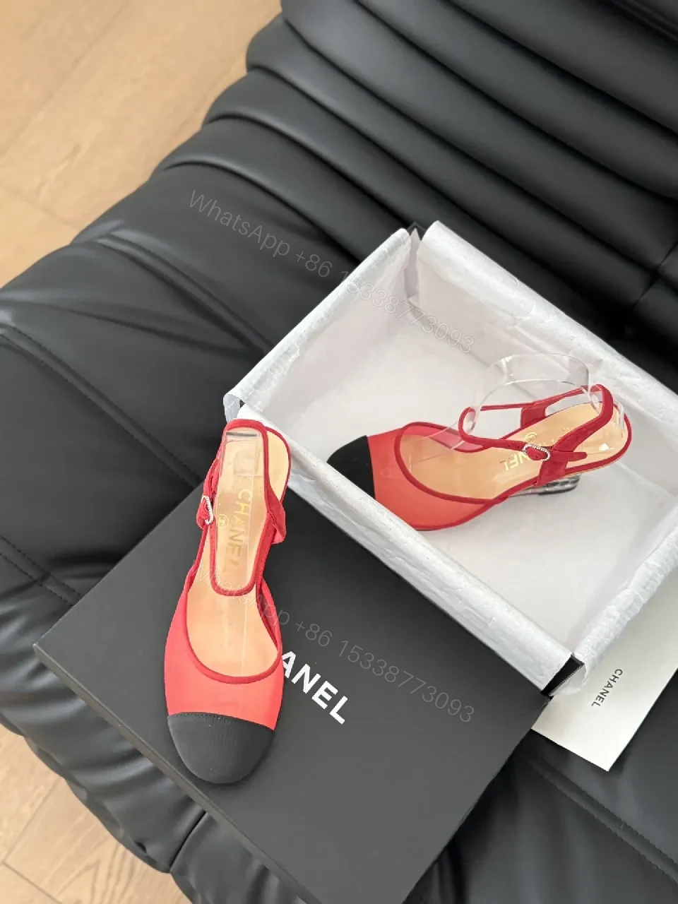 View 9 of Red Suede Slingback Heels with Transparent Straps – Stiletto Lift