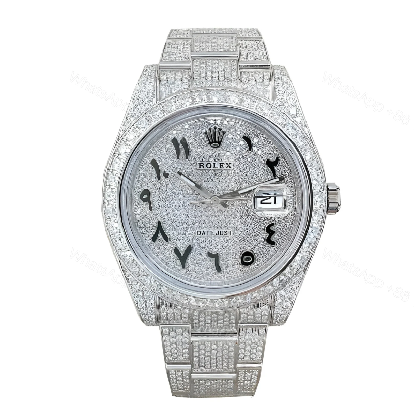 Rolex Datejust 116300 White Gold Diamond Arabic Dial Iced Out Replica — view 1