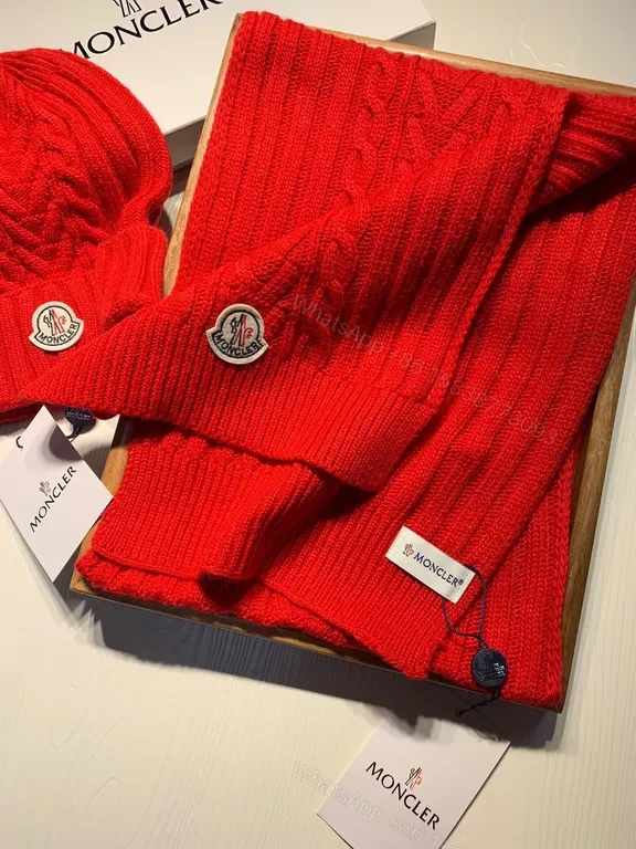 View 6 of Bold Red Knit Set: Moncler Wool Beanie & Scarf Set