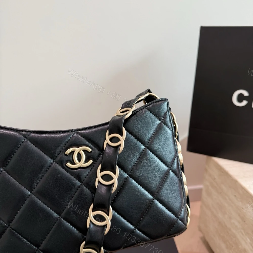 View 3 of Chanel Hobo Handbag Gold Tone Hardware Black 24Cm