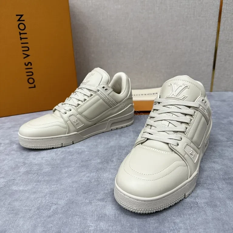 View 2 of Ivory Louis Vuitton-Style High-Top Sneakers: Luxe Everyday Comfort