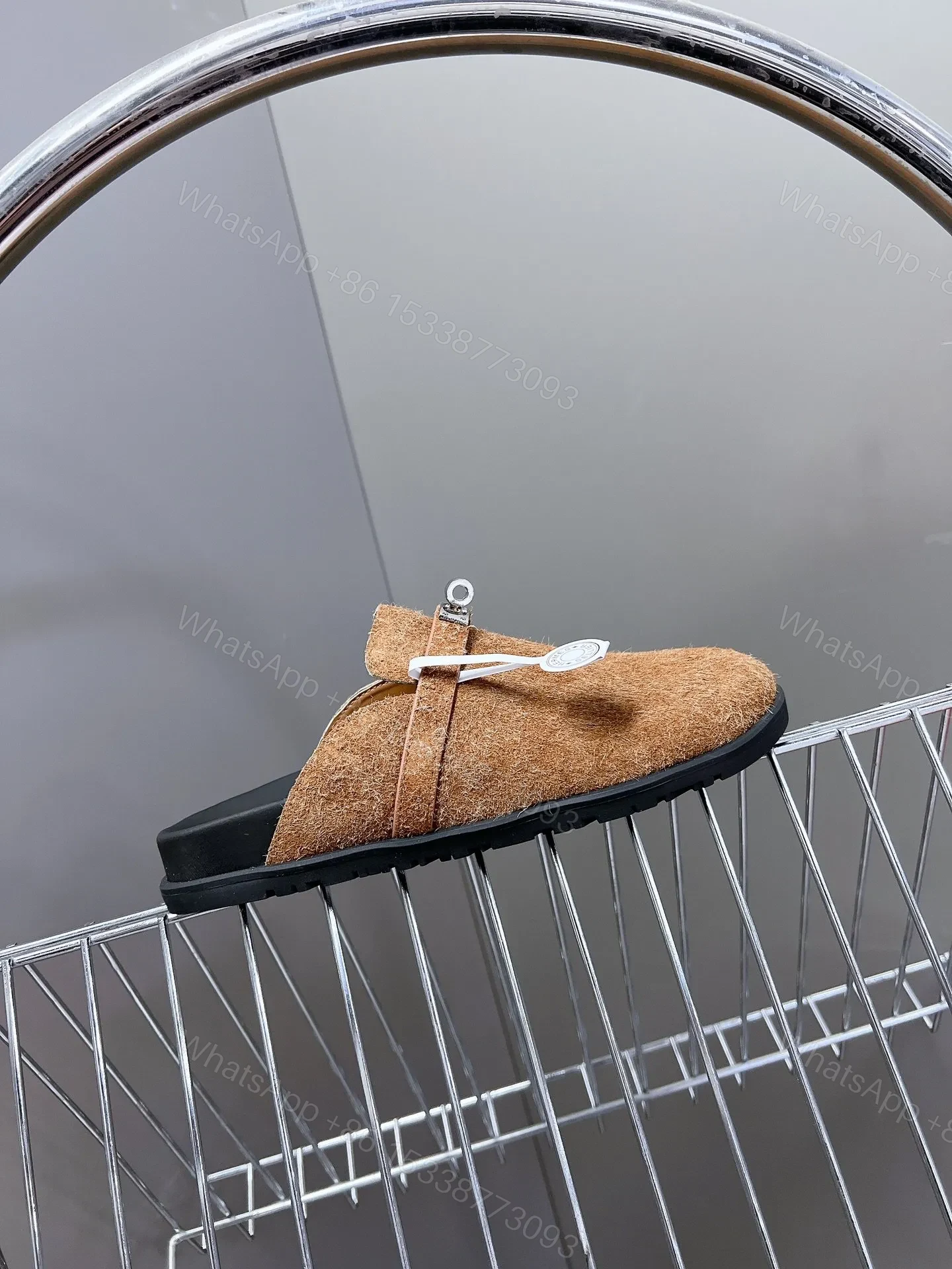 View 2 of Hermes Women Brown Haircalf Leather Slippers