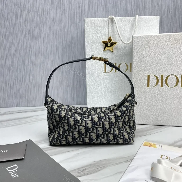 View 2 of Chic Dior-Pattern Shoulder Bag with Black Leather Strap
