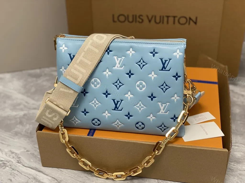 Powder-Blue LV Monogram Crossbody: Patent, All-Day Versatility — view 1
