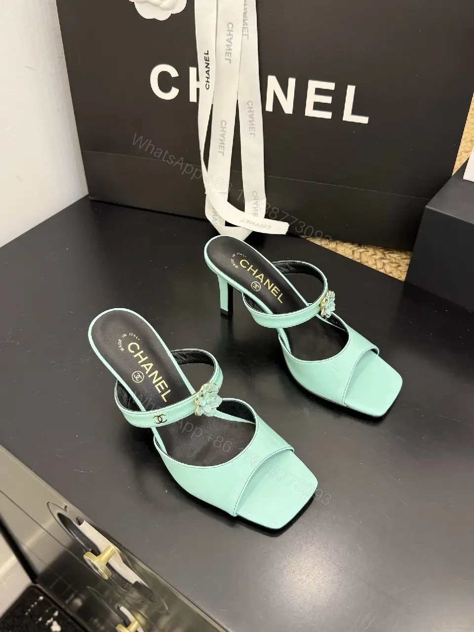 Mint Satin Open-Toe Block Heel Sandals - Modern Luxe Comfort — view 1