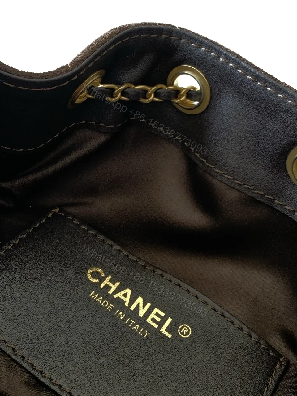 View 2 of Brown Velvet Quilted Shoulder Bag with Gold Chain
