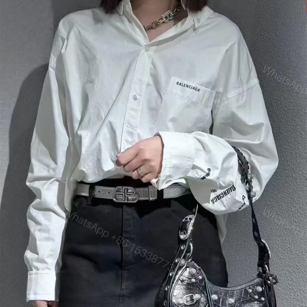 View 13 of 高仿Balenciaga*SS24系列725377歷代LOGO襯衫白色
