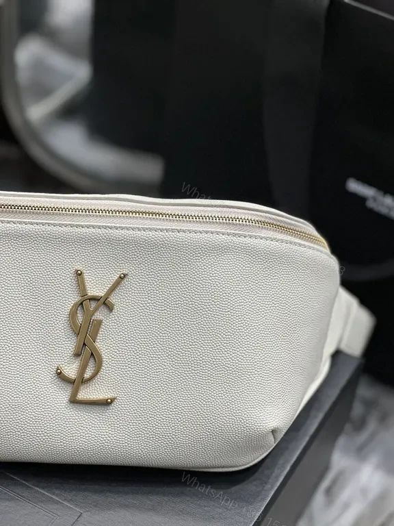 View 7 of Beige Calfskin Belt Bag: Saint Laurent-Inspired Crossbody