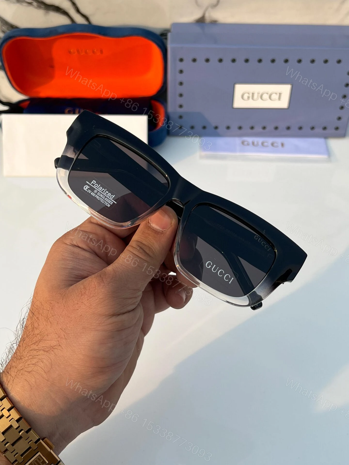 View 3 of Gucci Square Sunglasses Black-Transparent Plastic