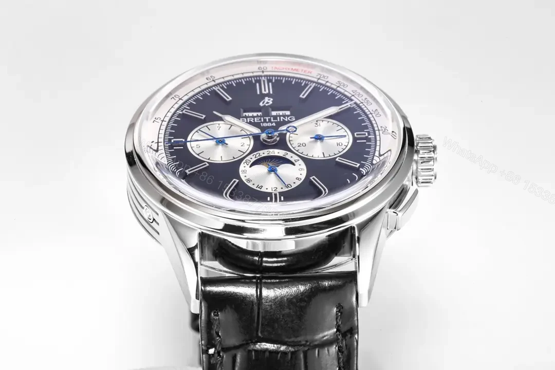 View 6 of OM Factory Breguet Classique Complications Perpetual Calendar Watch – Blue Dial with Black Leather Strap