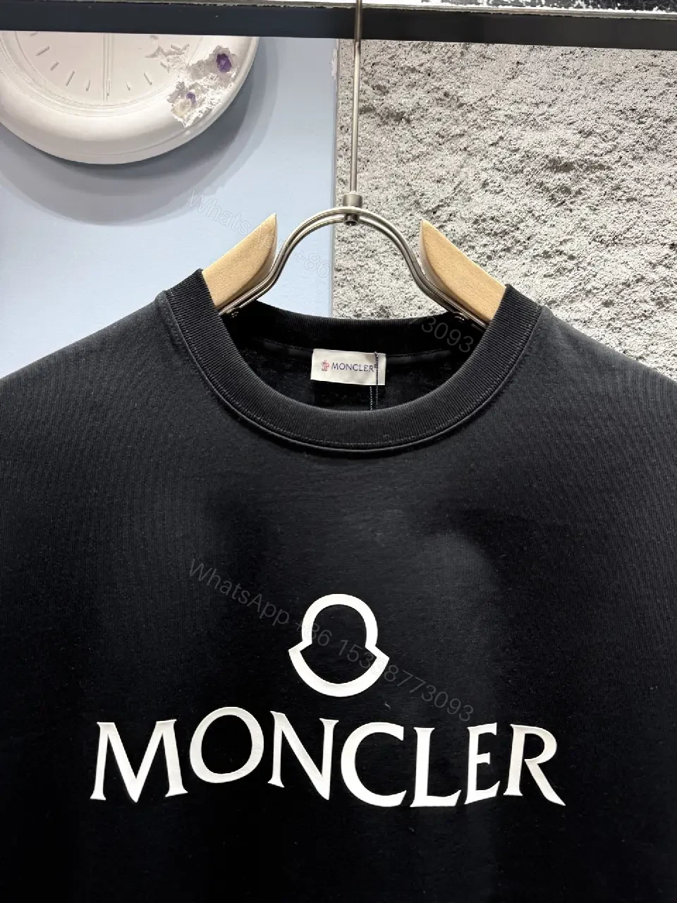 View 5 of Black Cotton Tee, Minimalist Moncler-inspired Logo, Everyday Luxe, Crew Neck T-Shirt