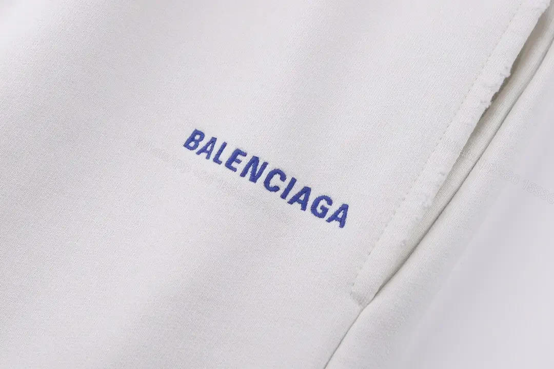 View 2 of White Cotton Shorts, Relaxed, Drawstring Waist, Balenciaga Logo Short