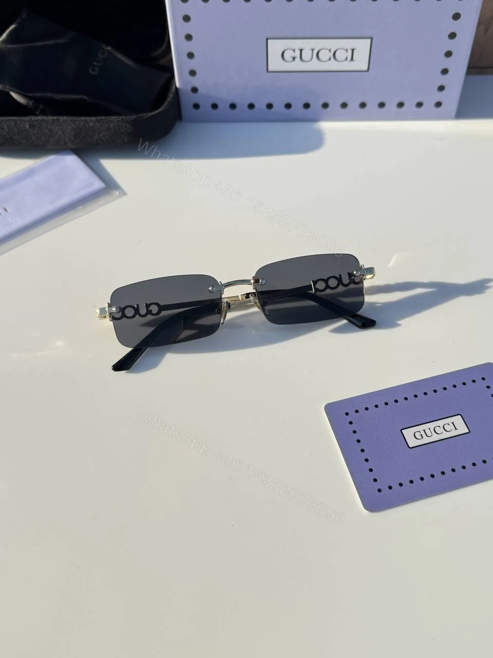 View 2 of First Copy Gucci 59011 Gold Black Luxury Designer Sunglasses Premium UV Protection Eyewear