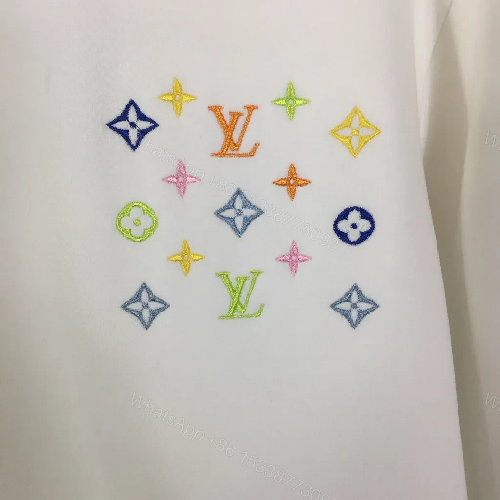 View 2 of White Crewneck Sweatshirt with Multicolor Monogram Accent