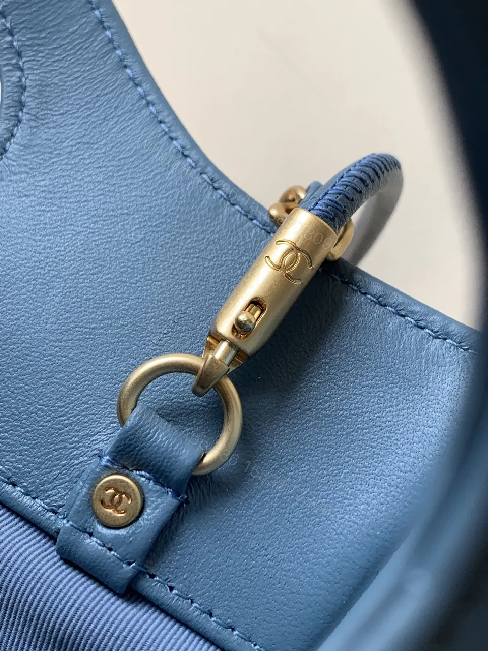 View 3 of Quilted Mint-Blue Tote with Gold Hardware, Chic Style