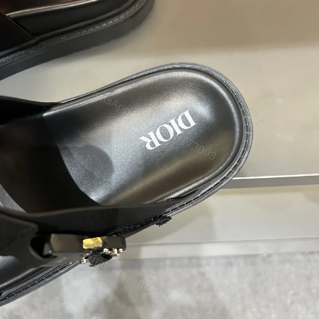 View 9 of Bold Textured Straps Black Leather Sandals: Minimalist Luxury