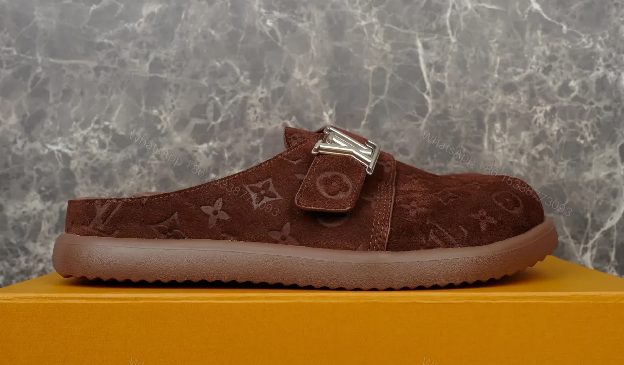 View 5 of Brown Monogram Slide-On Mules with Silvertone Hardware