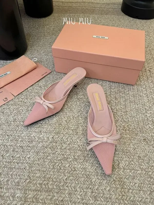 Blush Pink Pointed-Toe Mules, Luxe Textured Knit Heel — view 1