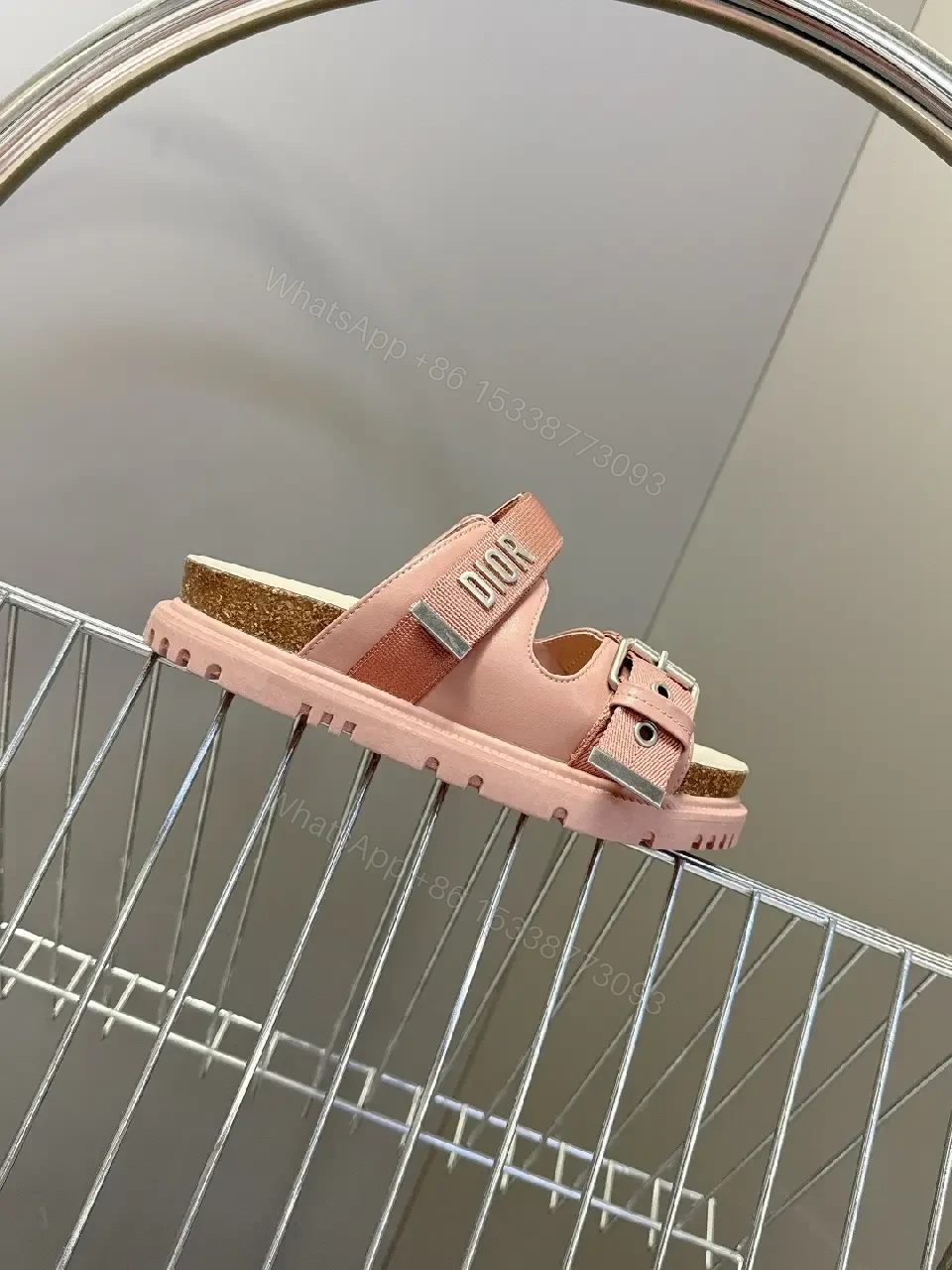 View 2 of Pink Leather Slingback Sandals with Buckle – Dior Style Sandals