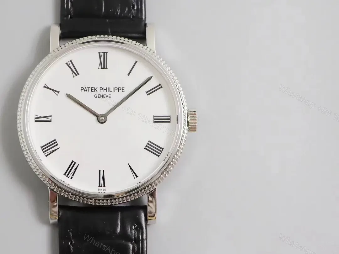 View 4 of Patek Philippe Calatrava 5120G Ultra Thin White Dial Watch with Roman Numerals and Black Leather Strap