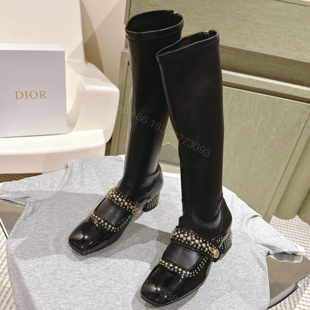 View 2 of 高仿Dior*Belle-D系列KDT064柳釘拉鏈高筒靴4CM黑色免檢版