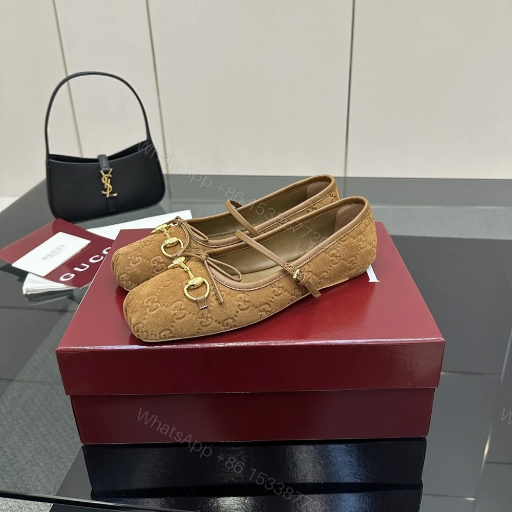 View 6 of GUCCI WOMEN’S HORSEBIT BALLET FLAT BROWN 814413 AAEEN 2808