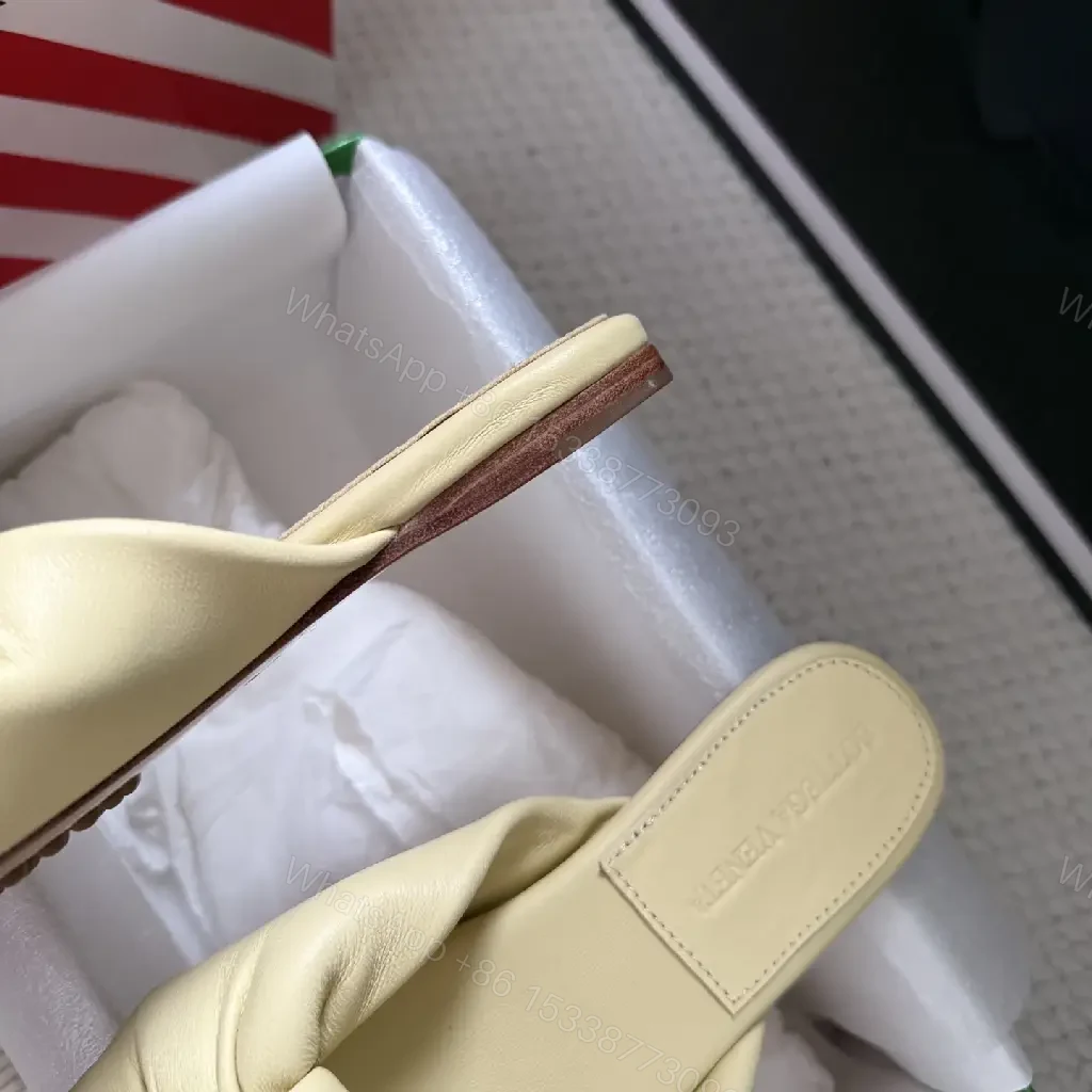 View 3 of Yellow Leather Knot Sandals Women's Sliders Bottega Veneta Style