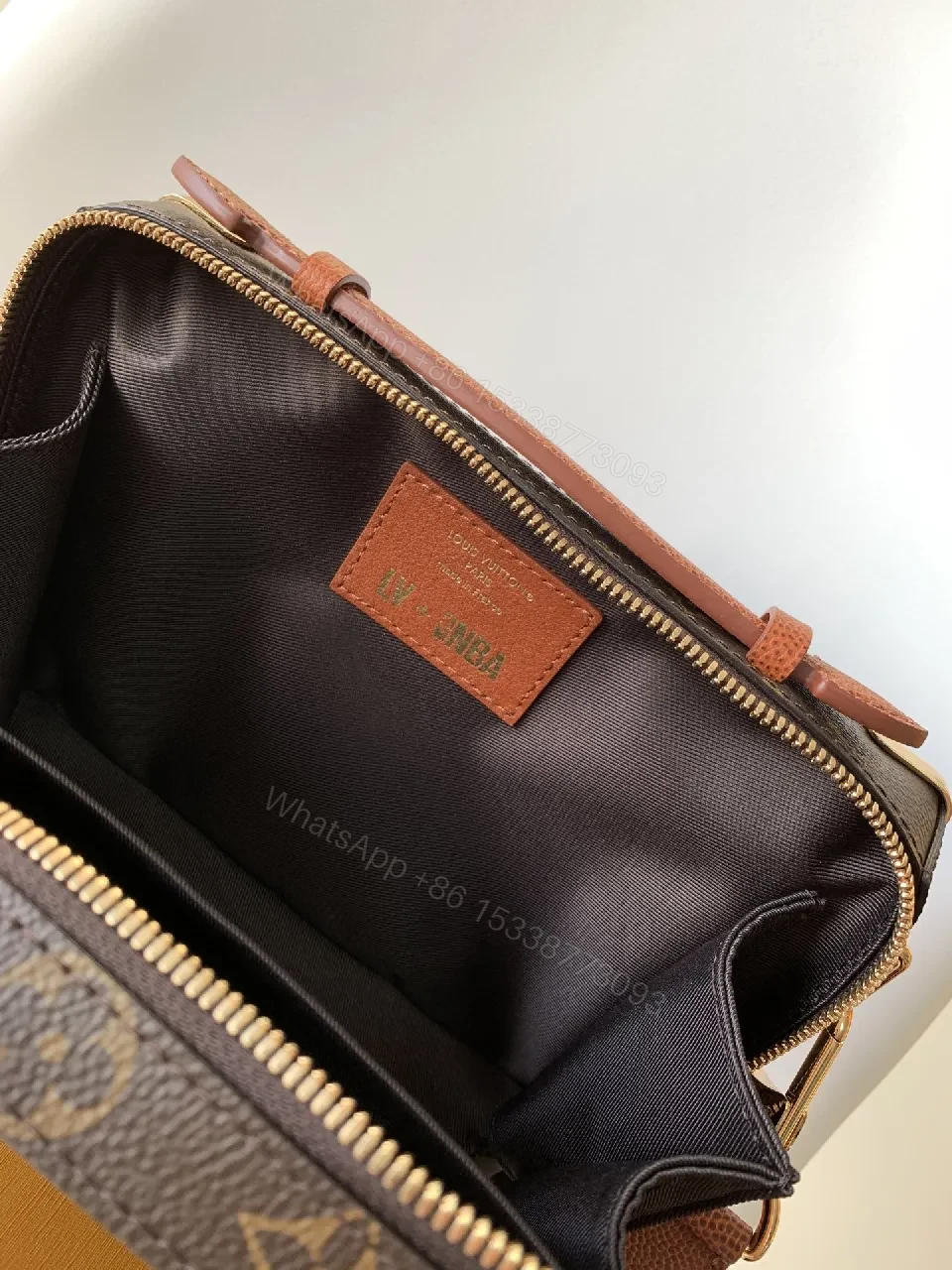 View 6 of Compact Monogram Crossbody with Striped Leather Accents