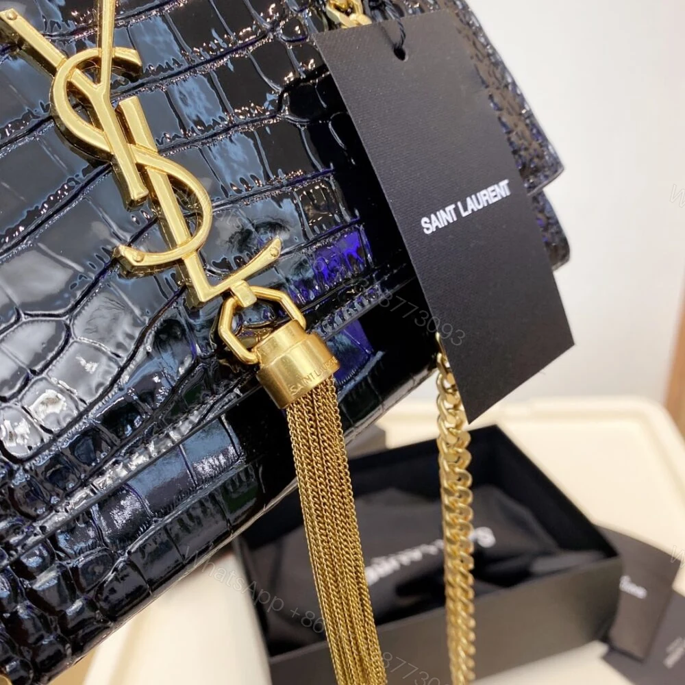 View 4 of Saint Laurent Kate Medium Chain Bag With Tassel Shiny Black 22Cm 354119AAAY14083