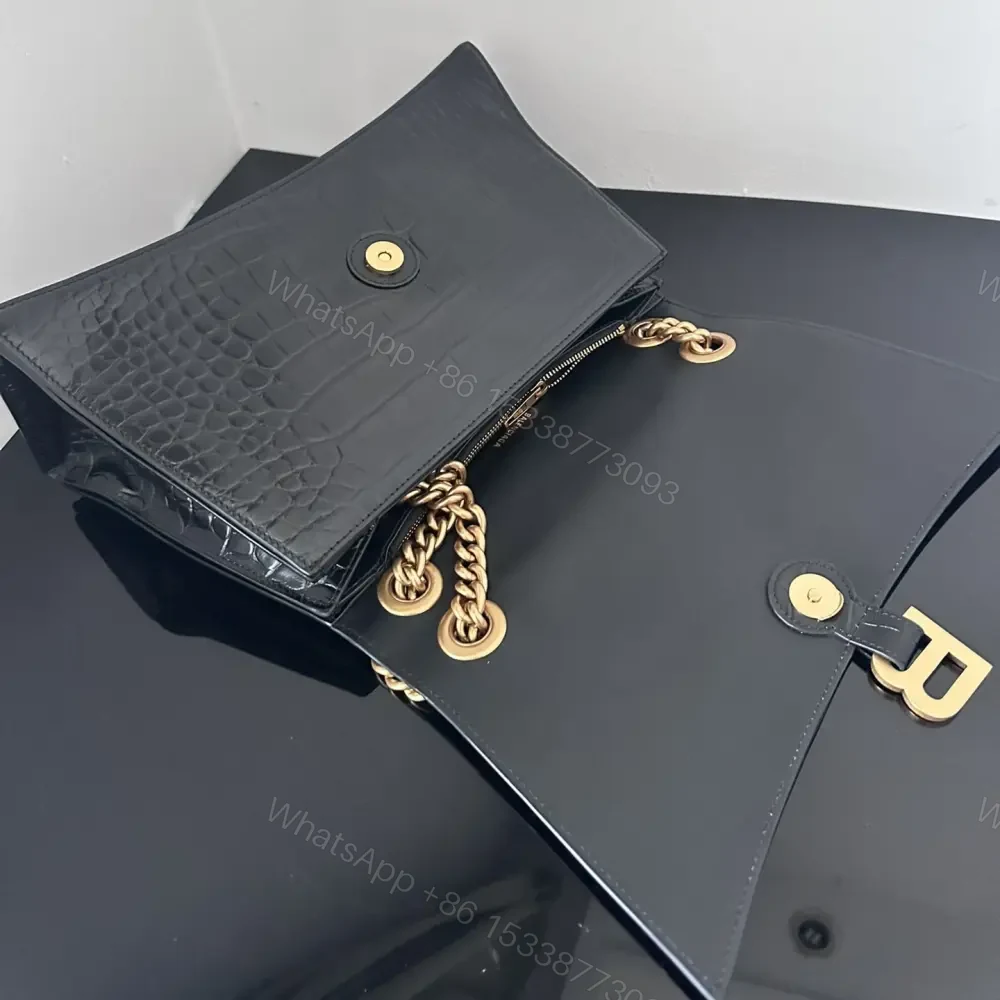 View 9 of 高仿Balenciaga*Crush系列鱷魚皮沙漏包黑色M
