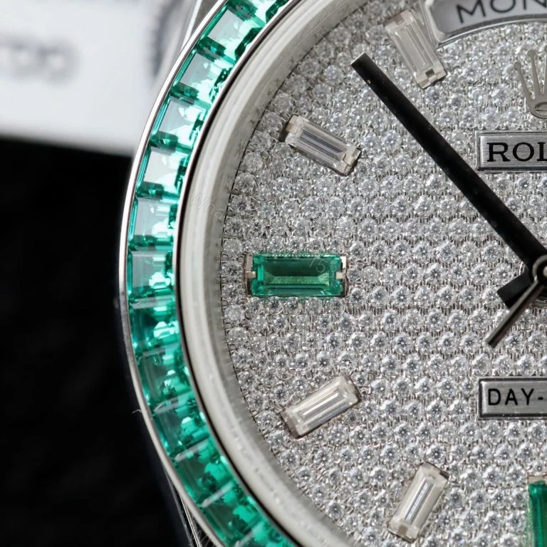 View 3 of Day-Date 40mm Super Clone Custom Moissanite Diamonds + Sapphire Baguette Men’s Watch
