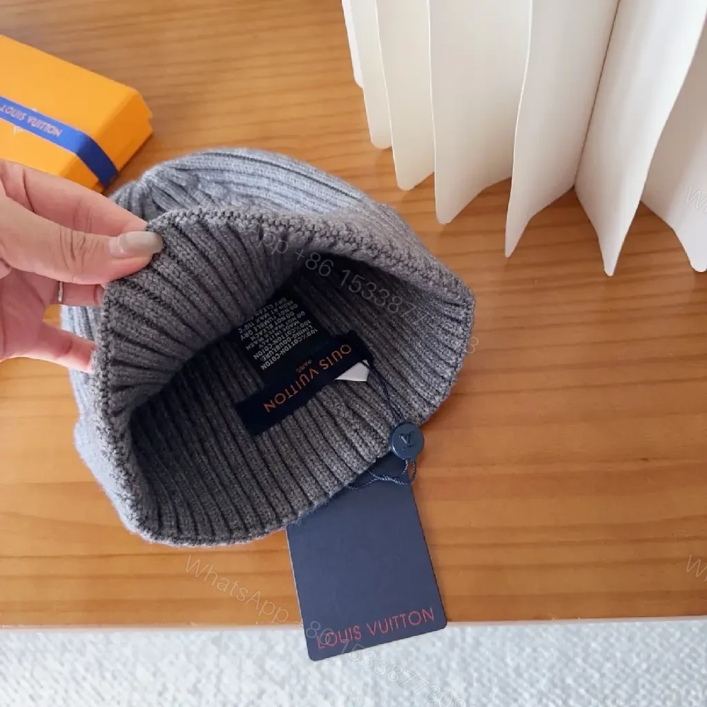 View 8 of Grey Wool Knit Beanie with Subtle LV Logo