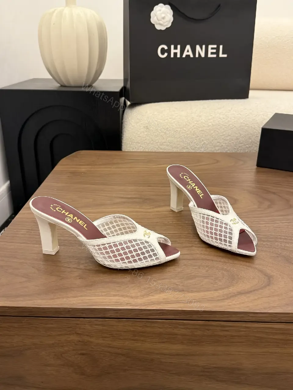 View 6 of White Mesh Clog-heel Slingbacks Key Feature: Chanel Brand Product Type: MULES