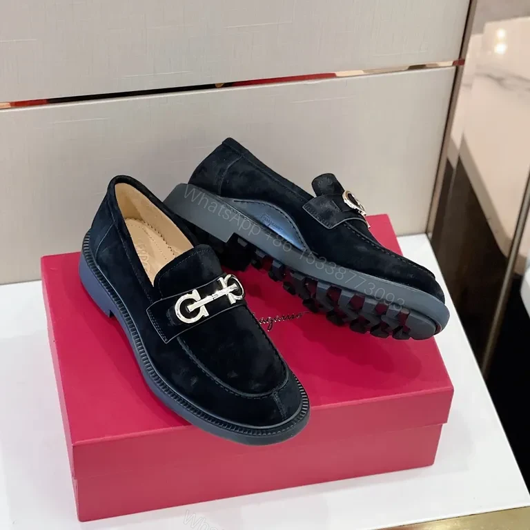 View 4 of Black Suede Loafer with Gancini Hardware â€“ Refined Everyday Style