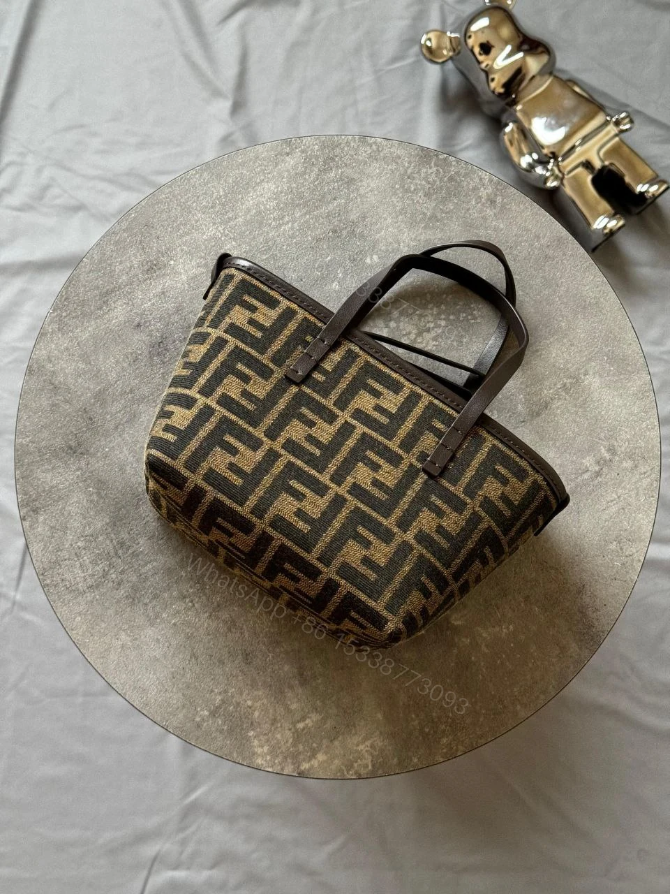 View 3 of Fendi Mini Roll FF beige jacquard mini bag