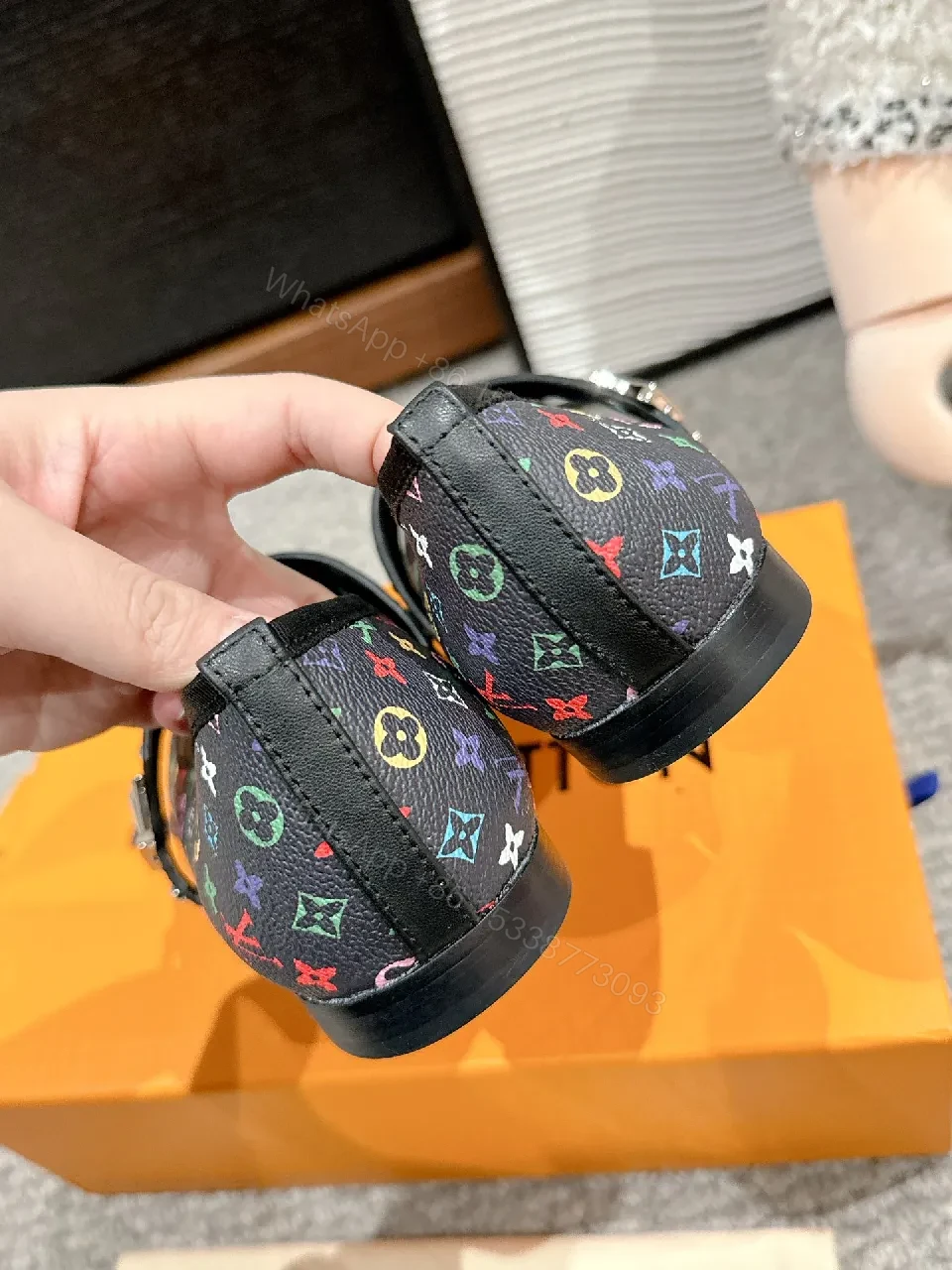 View 8 of Vibrant Rainbow Monogram Mary Janes with Studded Strap