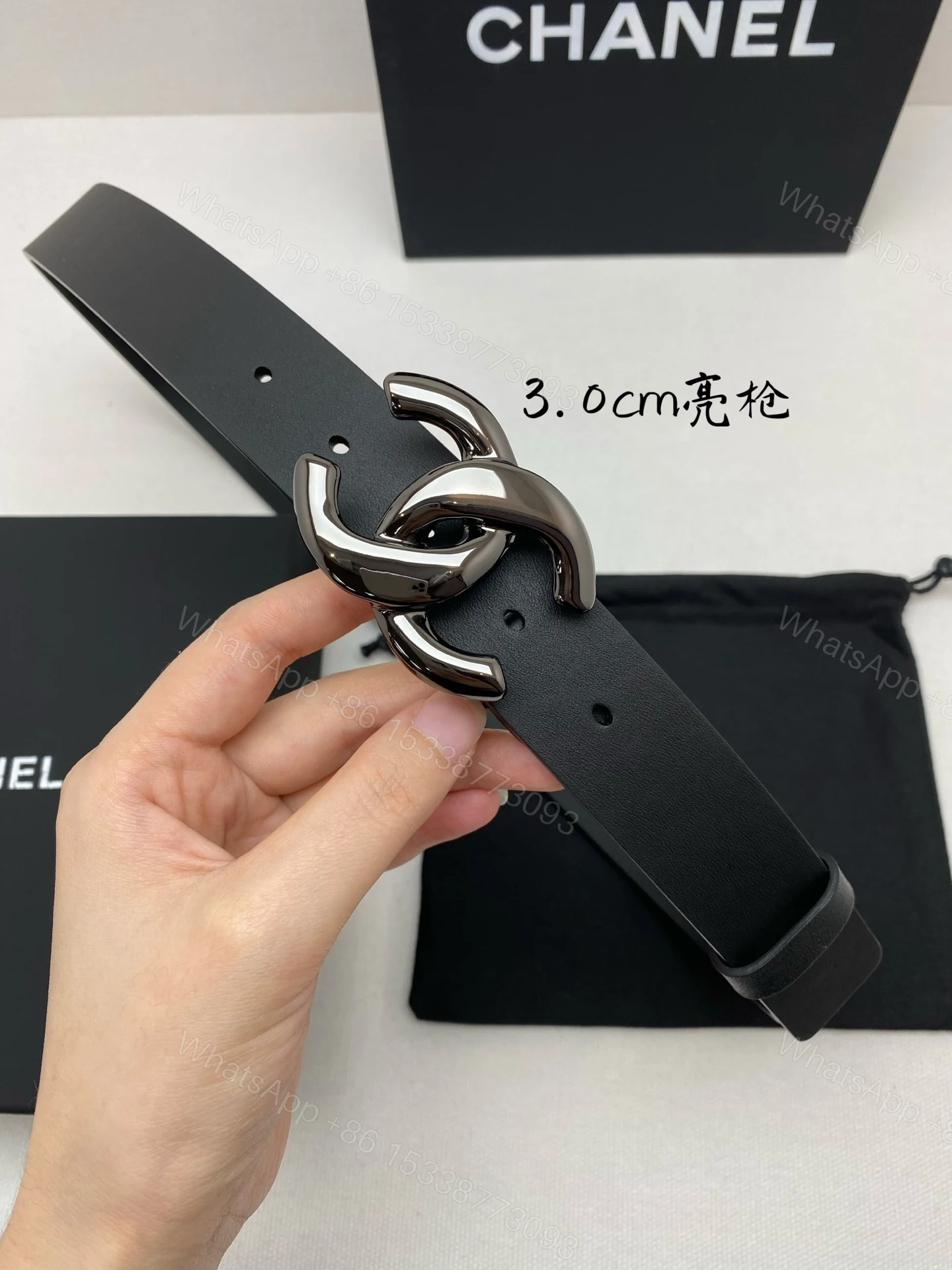 CHANEL 高仿女款 3.0cm雙C扣黑色牛皮腰帶 百搭時尚皮帶 — view 1