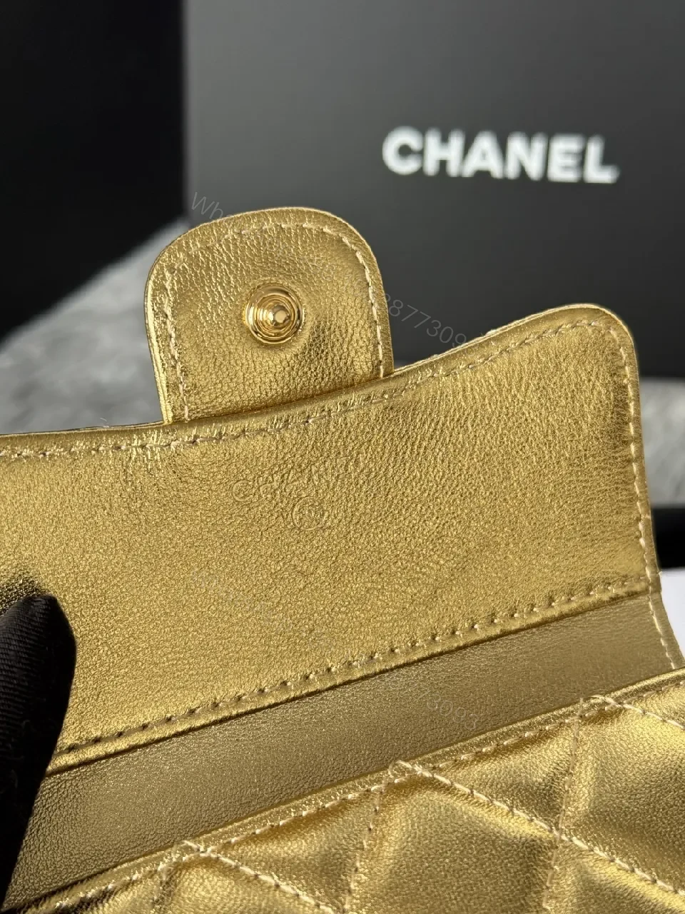 View 7 of Gold Quilted Wallet: Compact Luxury Card Holder & Coin Purse