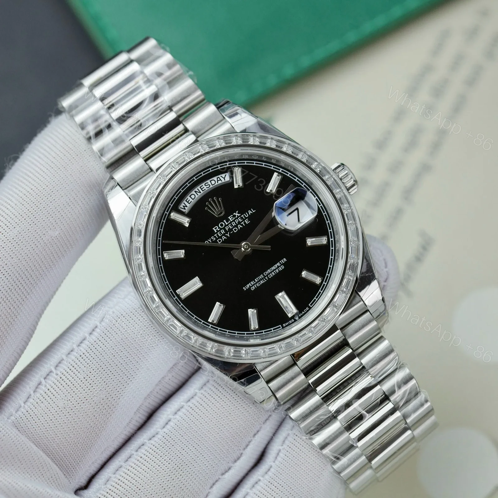 View 2 of Superclone Rolex Day-Date Bright Black Diamond Dial 228396tbr-0012 40 mm