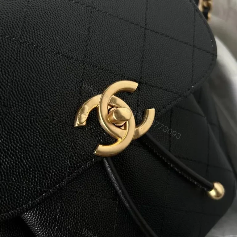 View 7 of Chanel-Inspired Quilted Leather Backpack with Gold Hardware