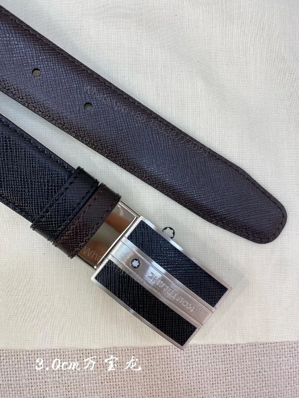 View 6 of Black Leather Belt with Tri-Texture Clasp - Refined Style, Durable Comfort