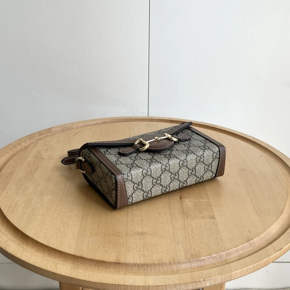 View 6 of Gucci Horsebit 1955 Mini Bag‎ Beige And Dark Brown GG Supreme 18Cm 699296 92TCG 8563