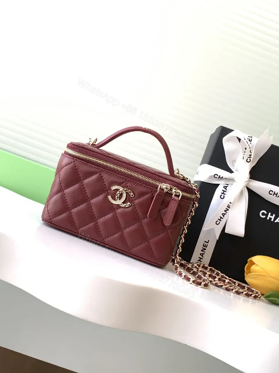 Quilted Satchel Gold-Tone Logo Compact Crossbody Bag — view 1