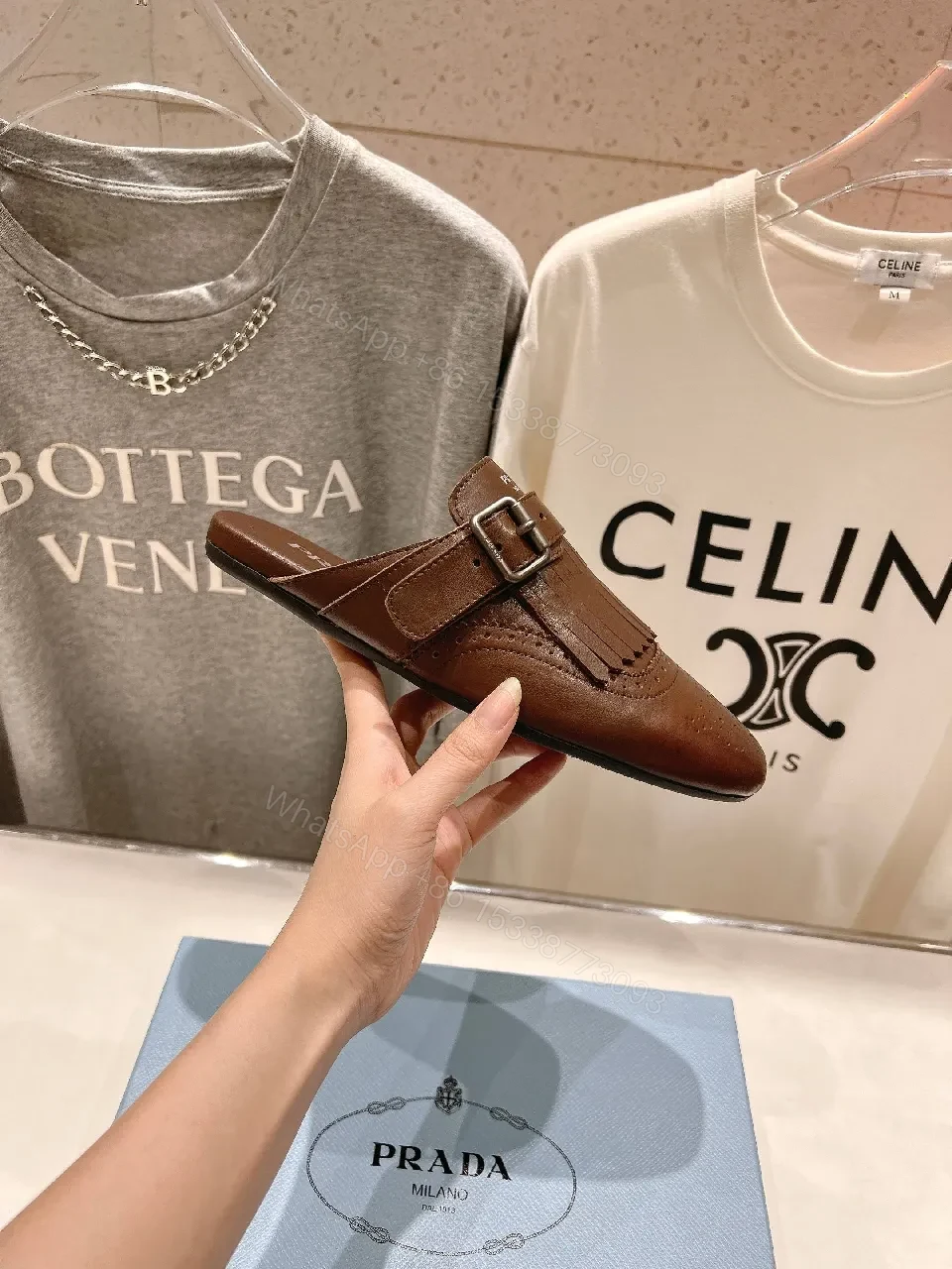 View 2 of Brown Leather Fringe Buckle Loafers - Minimal Designer-Inspired Comfort
