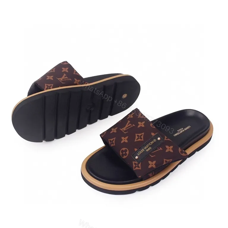 View 4 of Brown Monogram Slides - Luxe Comfort, Elevated Texture