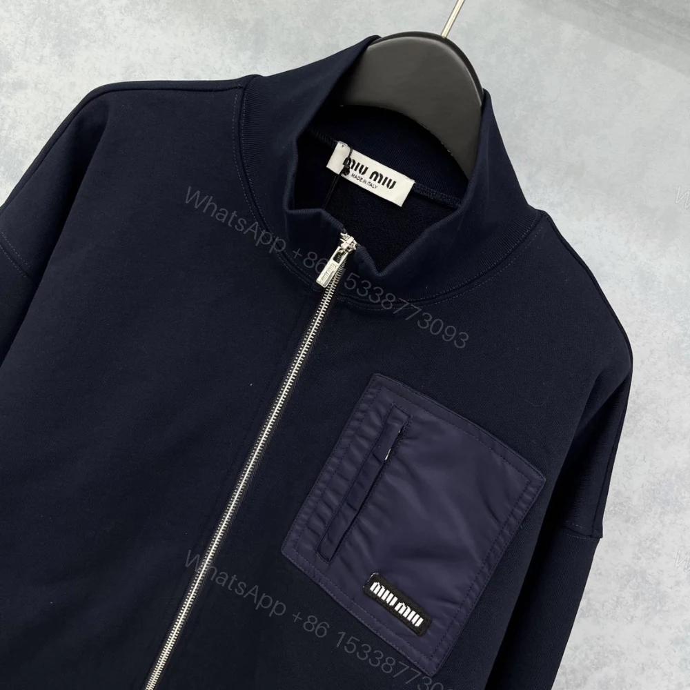 View 4 of Miumiu Zippered Fleece Jacket Navy