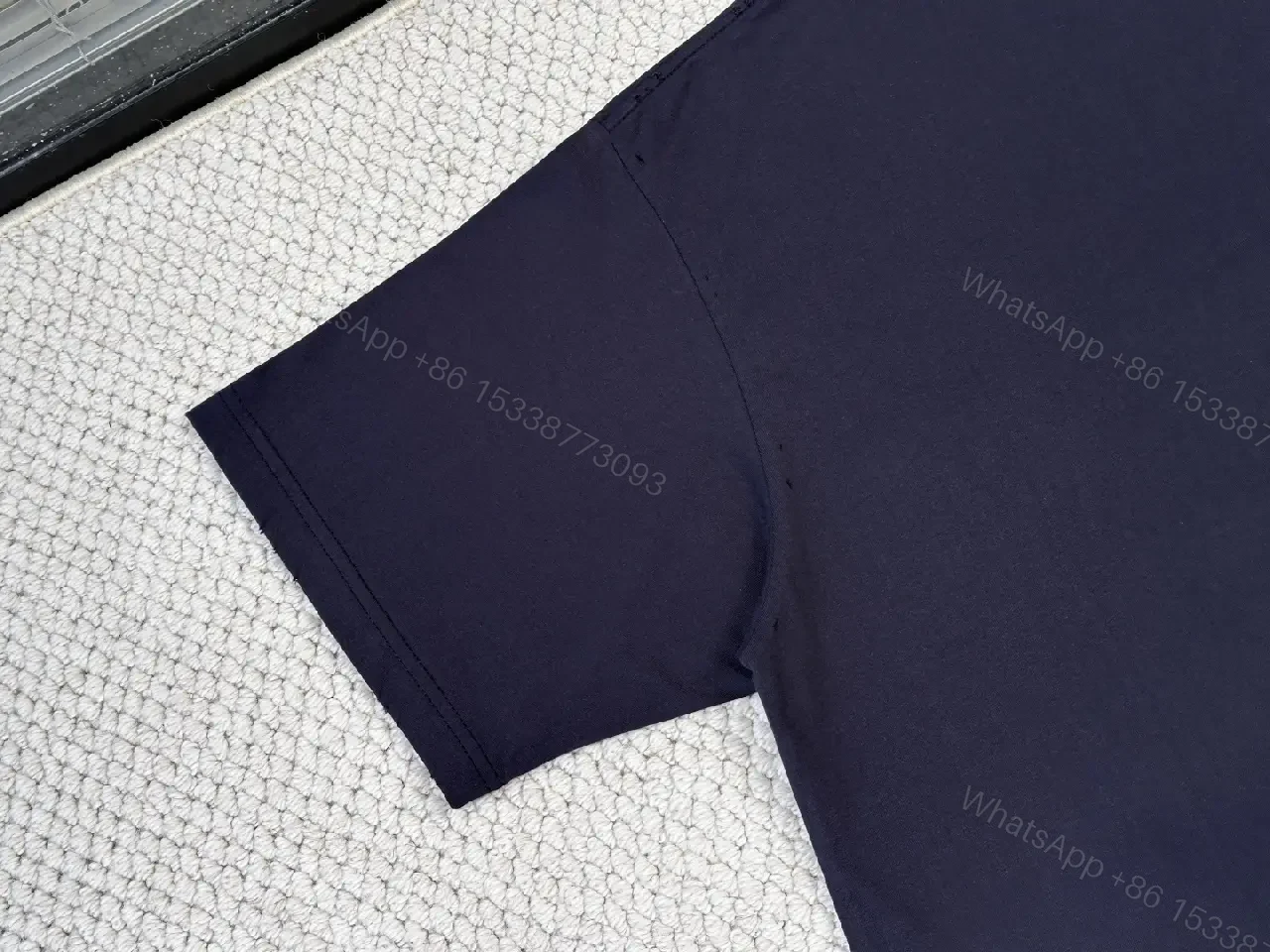 View 4 of Navy Cotton Oversize Balenciaga Graphic Tee with Neon Yellow Logo